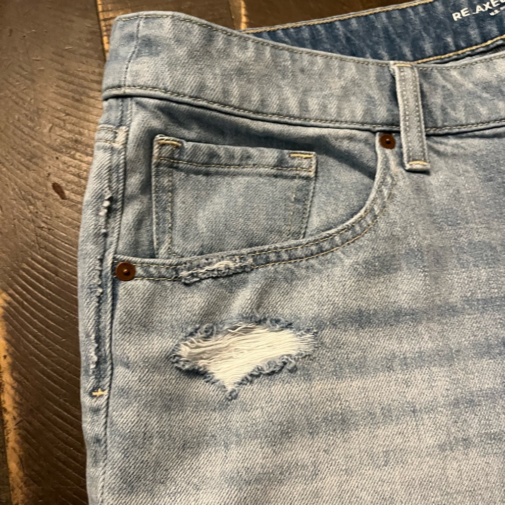 Chico's Light Blue Distressed Denim Bermuda Length Shorts - Picture 4 of 9